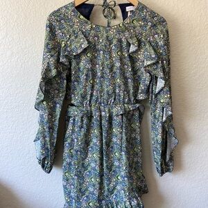NWT TOPSHOP Whimsical FLORAL Print RUFFLE Cutout KEYHOLE MINI Dress 8